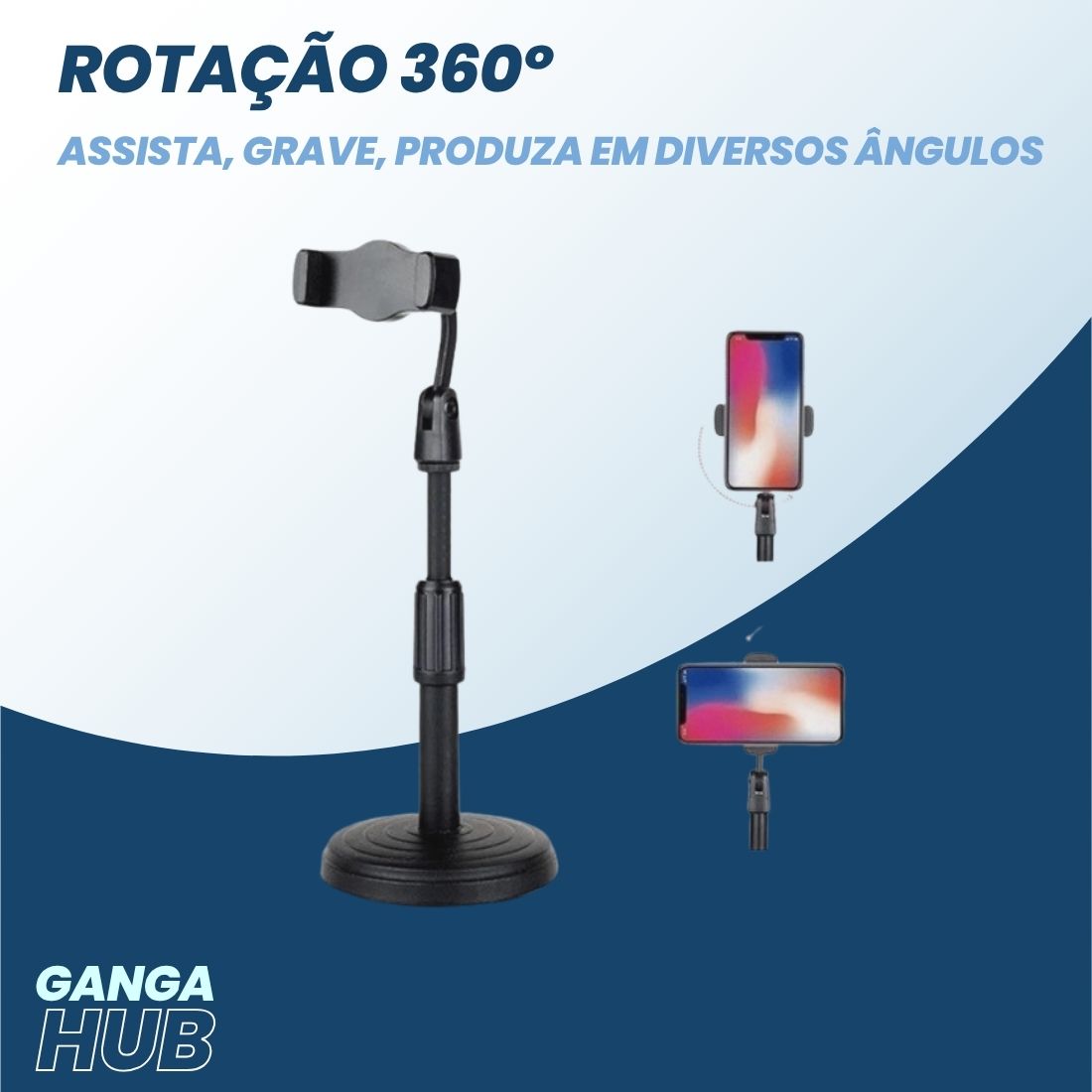 FlexStand 360 - Suporte de Mesa Ajustável para Celular com Rotação 360º