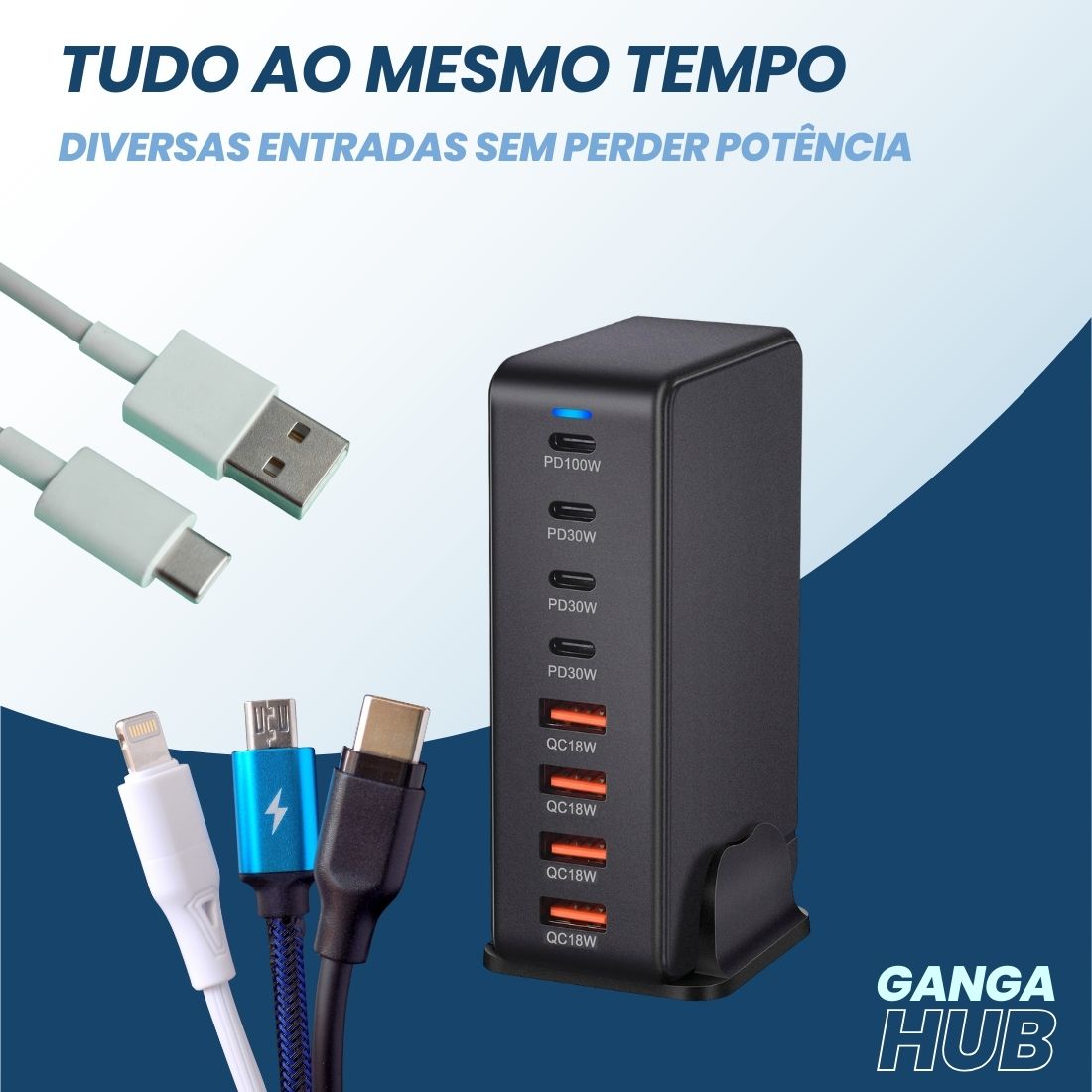 GaN Pro - Hub de Carga Rápida 8 em 1 Carregador USB-C 240W