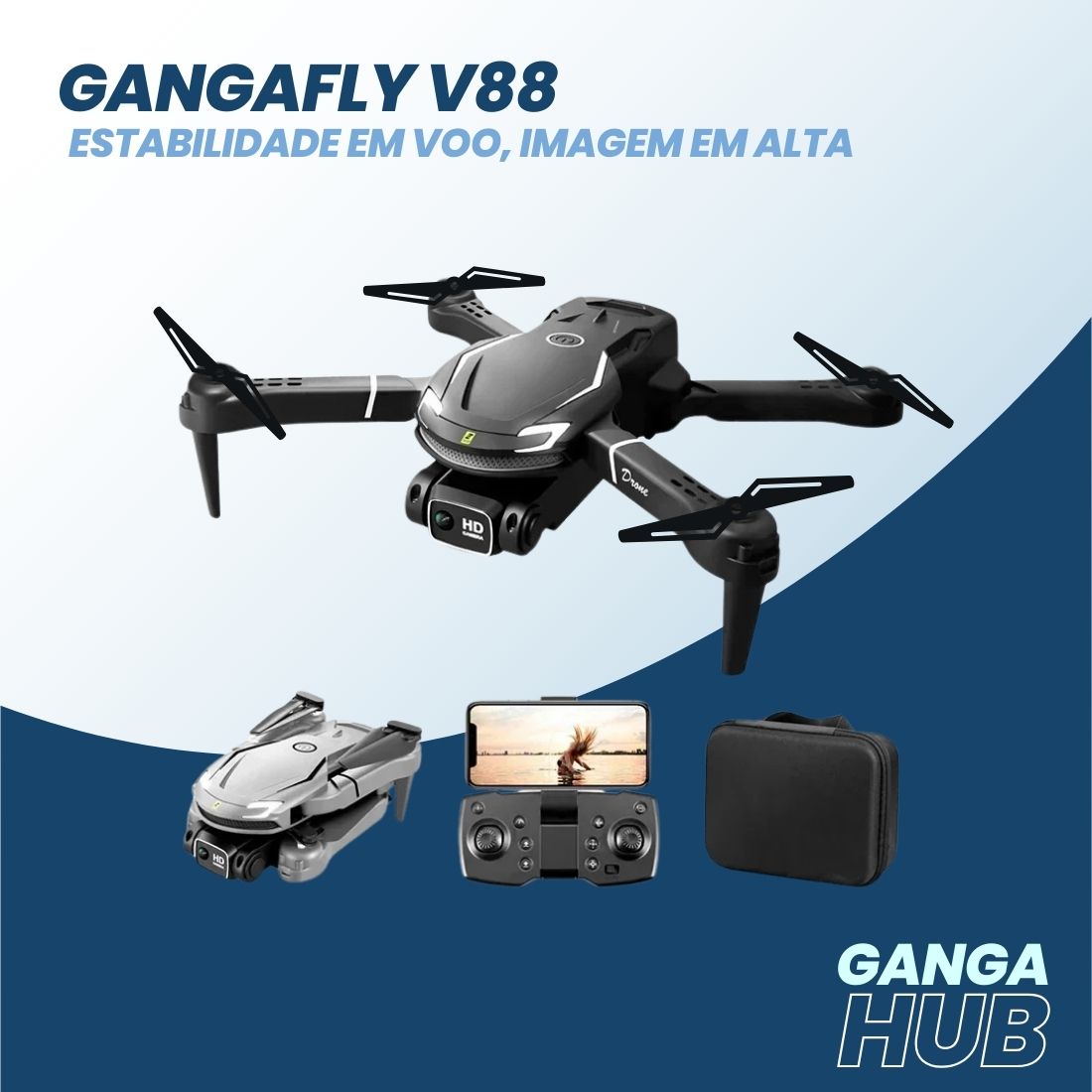 GangaFly V88 - Drone Estabilidade em voo, imagem em alta