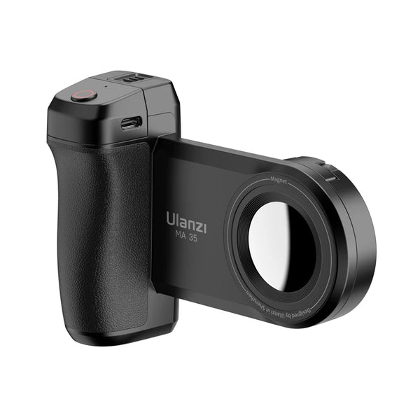 Imagem do GripMaster - Ulanzi Estabilizador Ergonômico para smartphones, ideal para criação de conteúdo com estabilização em modos vertical e horizontal. Inclui conexão Bluetooth, compatibilidade com MagSafe, e design ergonômico para capturas precisas e nítidas. Acessório versátil para fotografia e vídeo, garantindo estabilidade e qualidade profissional em imagens e selfies.