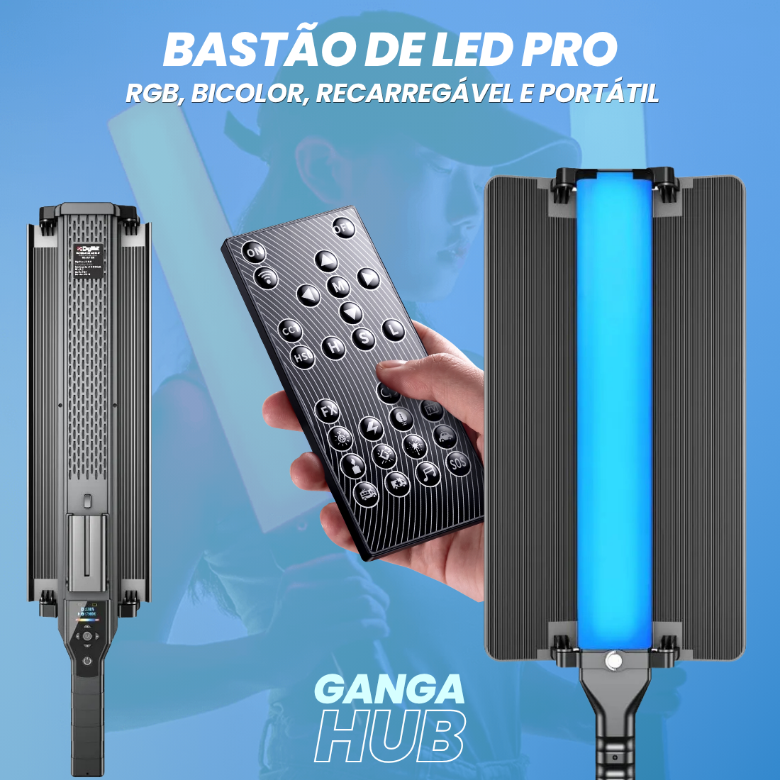 Iluminação Bastão Led Rgb 4400 mah portátil com bolsa e acessórios | Ganga Hub