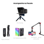 O Kit ROI Expert é perfeito para criadores de conteúdo e empresários que desejam fazer vídeos com qualidade profissional. Inclui teleprompter, microfone de lapela, espelhamento de celular e mais.