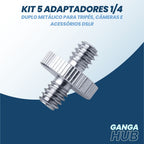 Kit 5 Adaptadores 1/4 -  Duplo Metálico para Tripés, Câmeras e Acessórios DSLR
