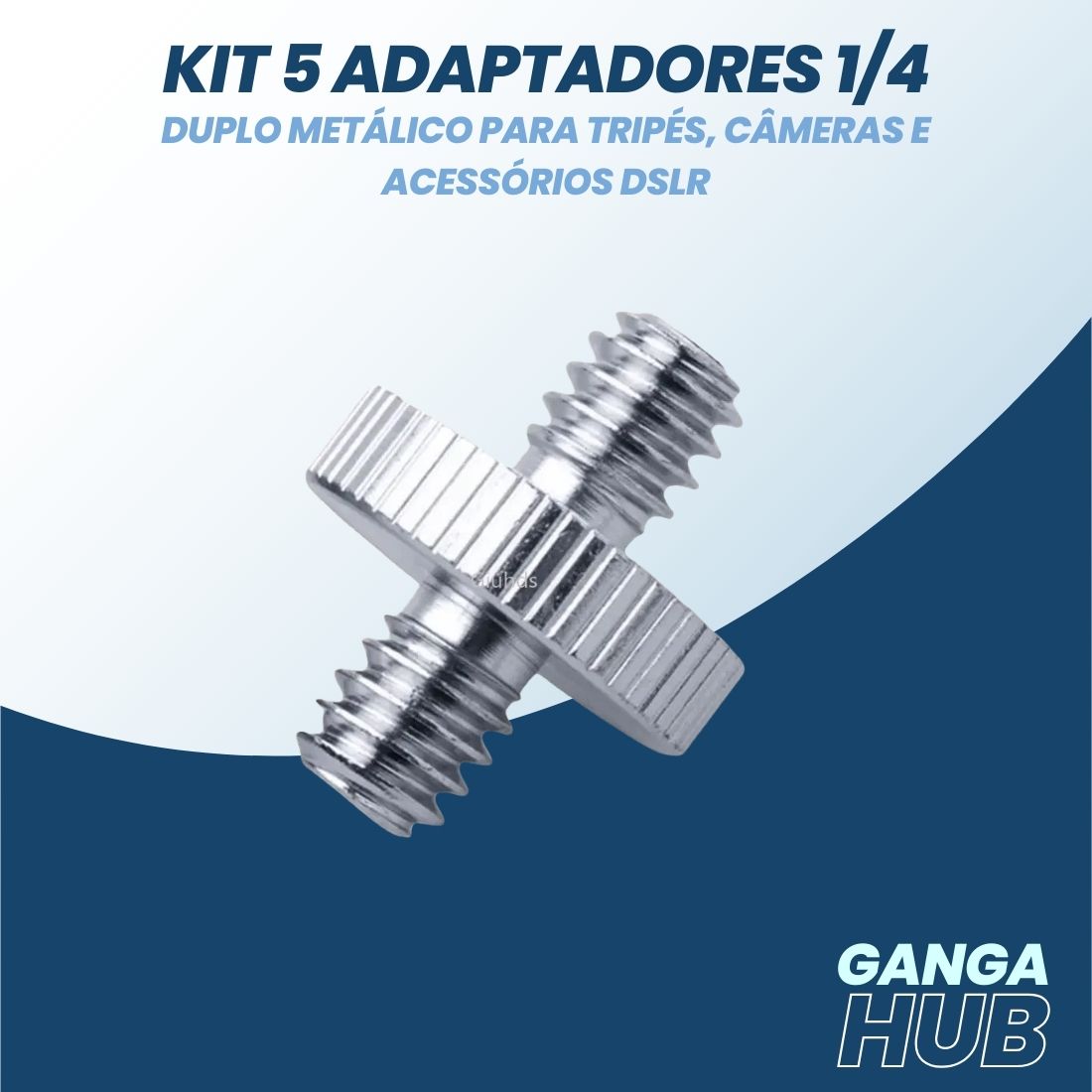 Kit 5 Adaptadores 1/4 -  Duplo Metálico para Tripés, Câmeras e Acessórios DSLR