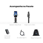 "Imagem do Kit Engaja Pro - Bronze: Inclui suporte com rastreamento facial automático e um tripé portátil ajustável. Perfeito para novos criadores de conteúdo elevarem suas produções