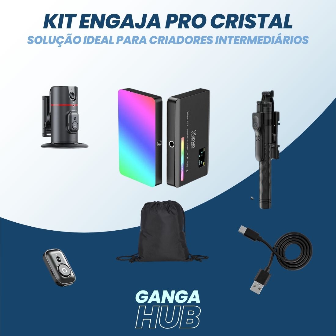 O Kit Engaja Pro - Bronze combina suporte inovador com rastreamento facial e tripé portátil para criadores em ascensão. Aprimore sua produção digital com facilidade e inovação.