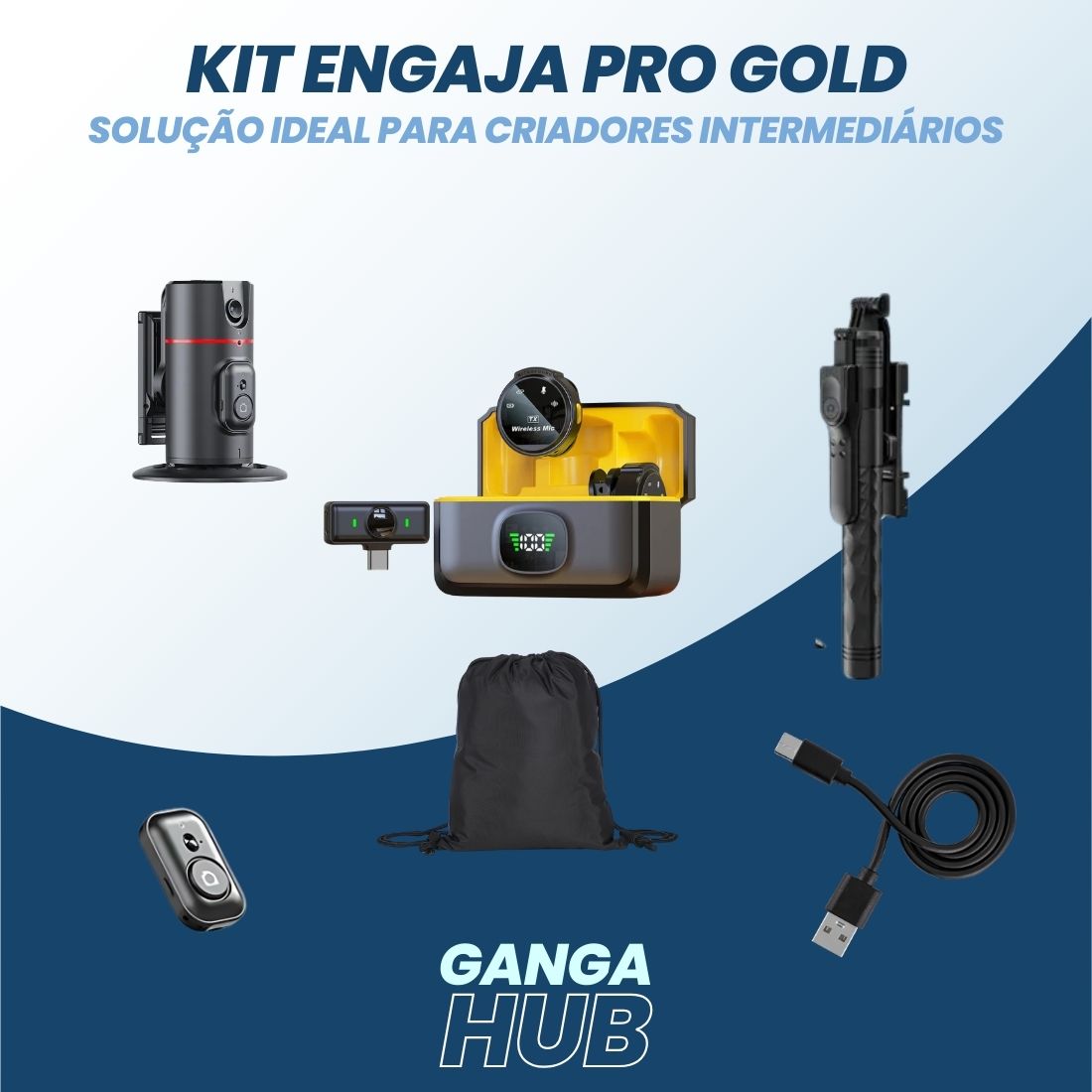 O Kit Engaja Pro - Bronze combina suporte inovador com rastreamento facial e tripé portátil para criadores em ascensão. Aprimore sua produção digital com facilidade e inovação.