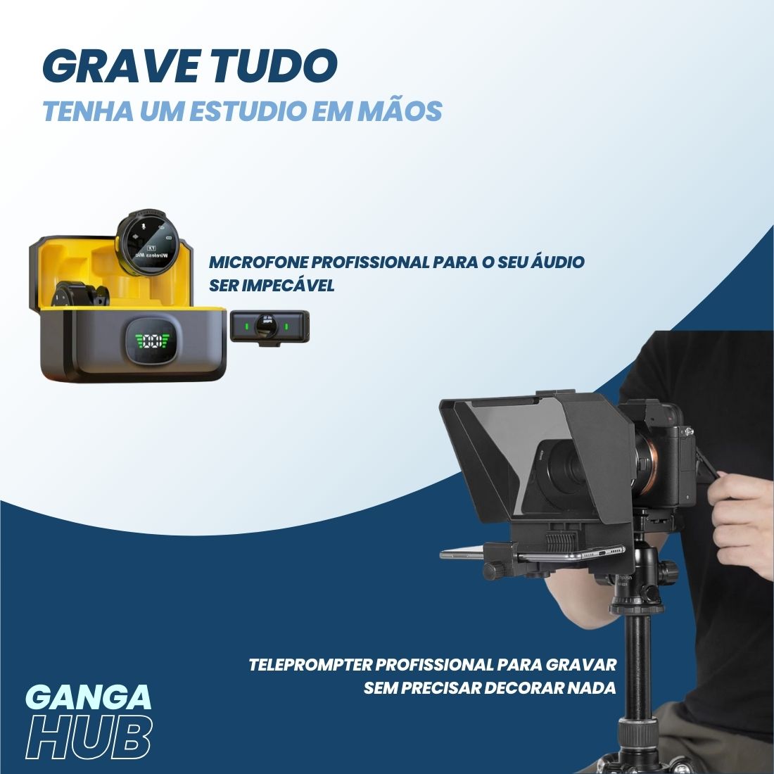 O Kit ROI Expert é perfeito para criadores de conteúdo e empresários que desejam fazer vídeos com qualidade profissional. Inclui teleprompter, microfone de lapela, espelhamento de celular e mais.