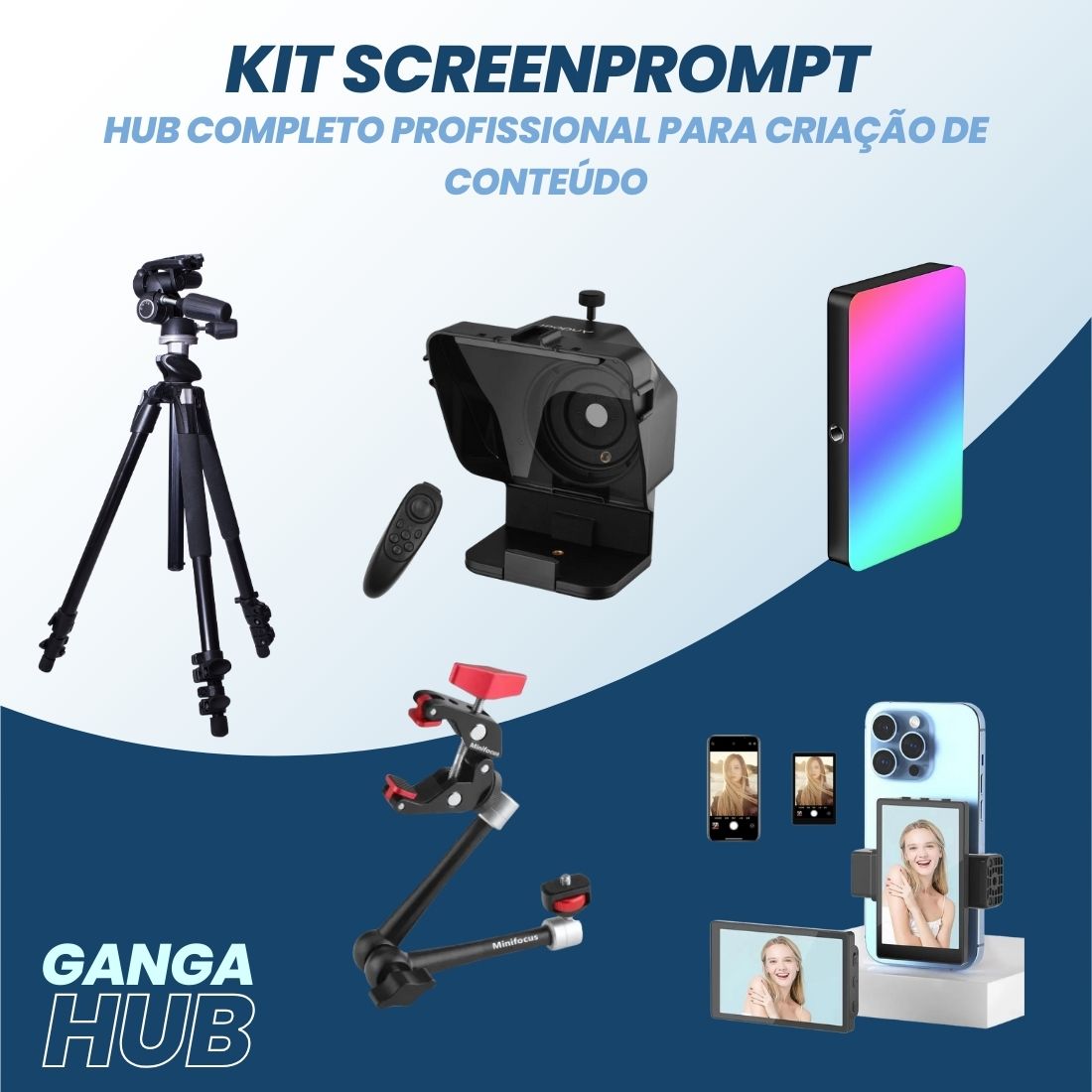 O Kit ROI Expert é perfeito para criadores de conteúdo e empresários que desejam fazer vídeos com qualidade profissional. Inclui teleprompter, microfone de lapela, espelhamento de celular e mais.