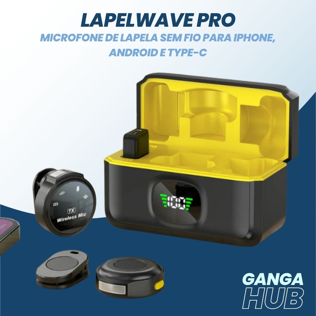 LapelWave Pro - Microfone de Lapela Sem Fio para iPhone, Android e Type-C