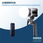 LED de vídeo LumiNova 60W com CRI 90+, efeitos FX e temperatura ajustável de cor, ideal para gravações, fotos e produções audiovisuais profissionais.