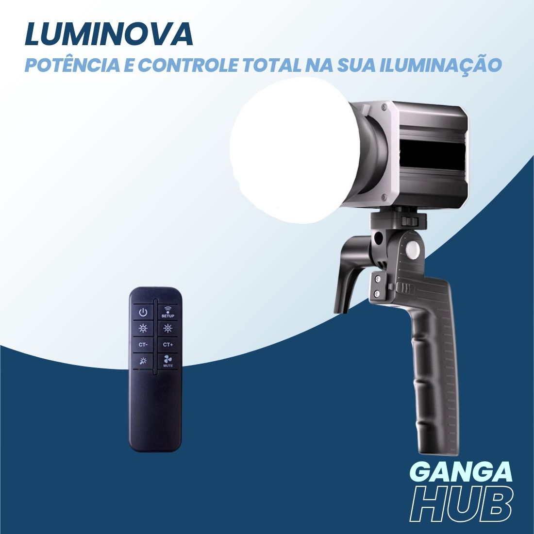 LED de vídeo LumiNova 60W com CRI 90+, efeitos FX e temperatura ajustável de cor, ideal para gravações, fotos e produções audiovisuais profissionais.