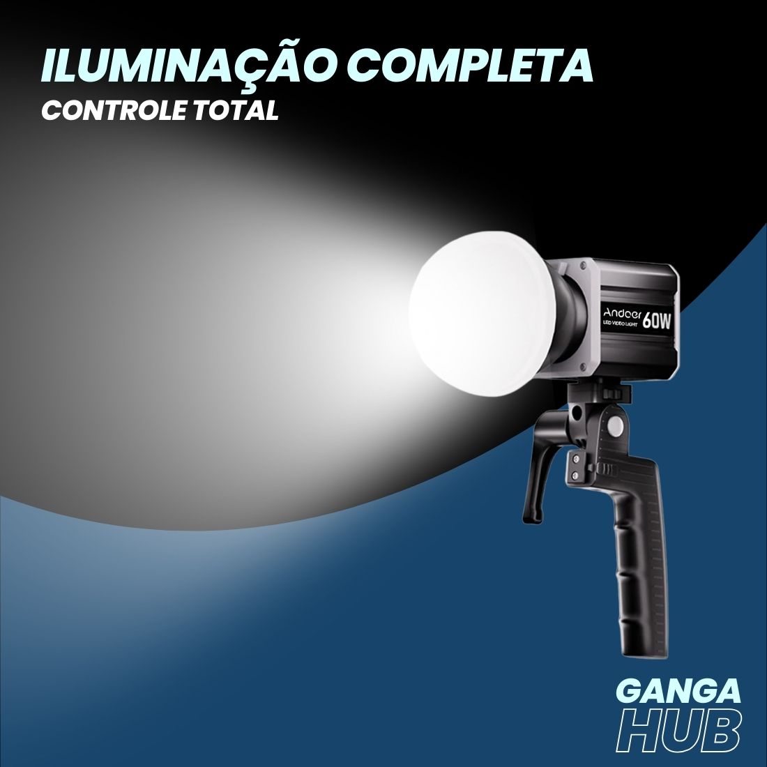 LED de vídeo LumiNova 60W com CRI 90+, efeitos FX e temperatura ajustável de cor, ideal para gravações, fotos e produções audiovisuais profissionais.