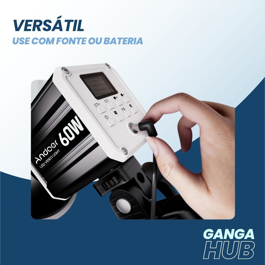 LED de vídeo LumiNova 60W com CRI 90+, efeitos FX e temperatura ajustável de cor, ideal para gravações, fotos e produções audiovisuais profissionais.