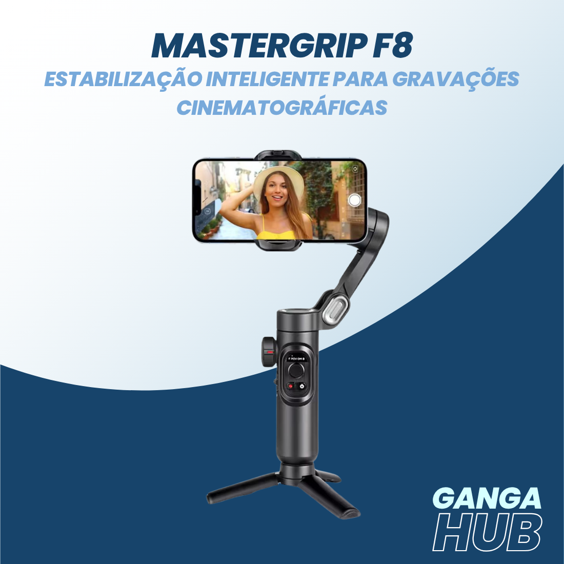 MasterGrip F8 - Gimbal Estabilizador 3 Eixos com Funções Inteligentes e Haste de Extensão