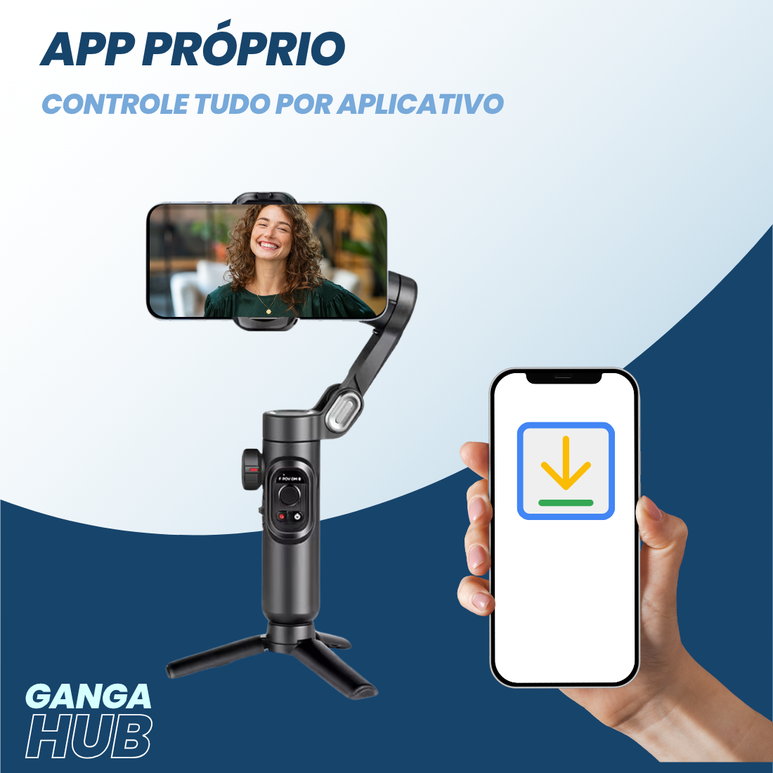 MasterGrip F8 - Gimbal Estabilizador 3 Eixos com Funções Inteligentes e Haste de Extensão
