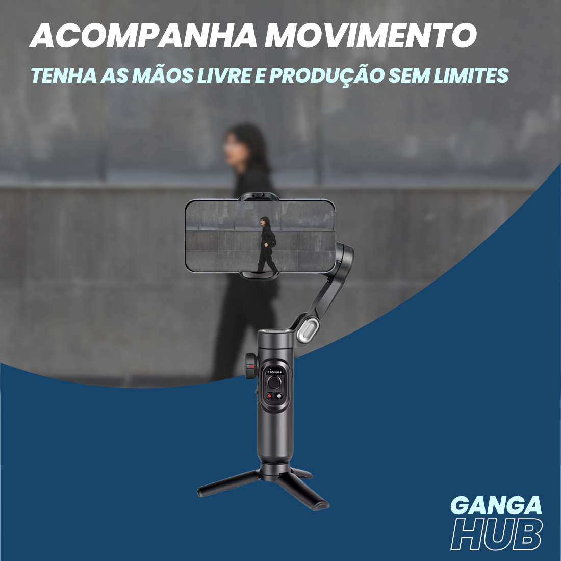 MasterGrip F8 - Gimbal Estabilizador 3 Eixos com Funções Inteligentes e Haste de Extensão