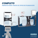 Suporte Estabilizador de Celular para Gravação com Microfone Shotgun e Luz LED