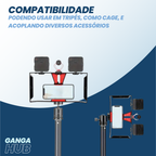 Suporte Estabilizador de Celular para Gravação com Microfone Shotgun e Luz LED