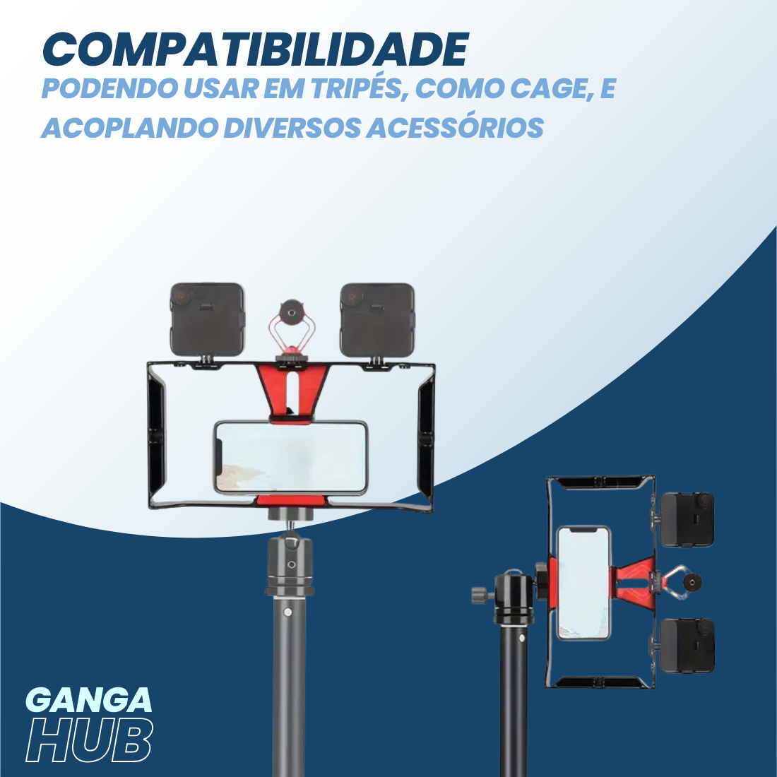 MobileGrip Cage - Estabilizador com Microfone Shotgun e Luz Dupla para Filmmakers