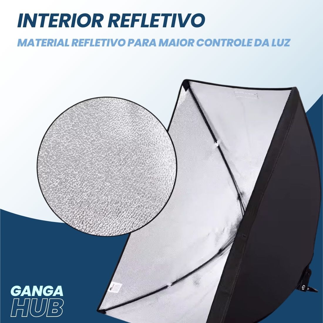 Aprimore suas sessões de fotografia com o ProLight Studio, um softbox de iluminação com tripé ajustável. Ideal para estúdios e criadores de conteúdo. Compatível com lâmpadas E27. Disponível na Gangahub.