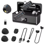 Microfone de Lapela Sem Fio HiFi para iPhone e Android com Cancelamento de Ruído - GangaHub, Ideal para Gravações, Lives e Criações de Conteúdo Profissional.