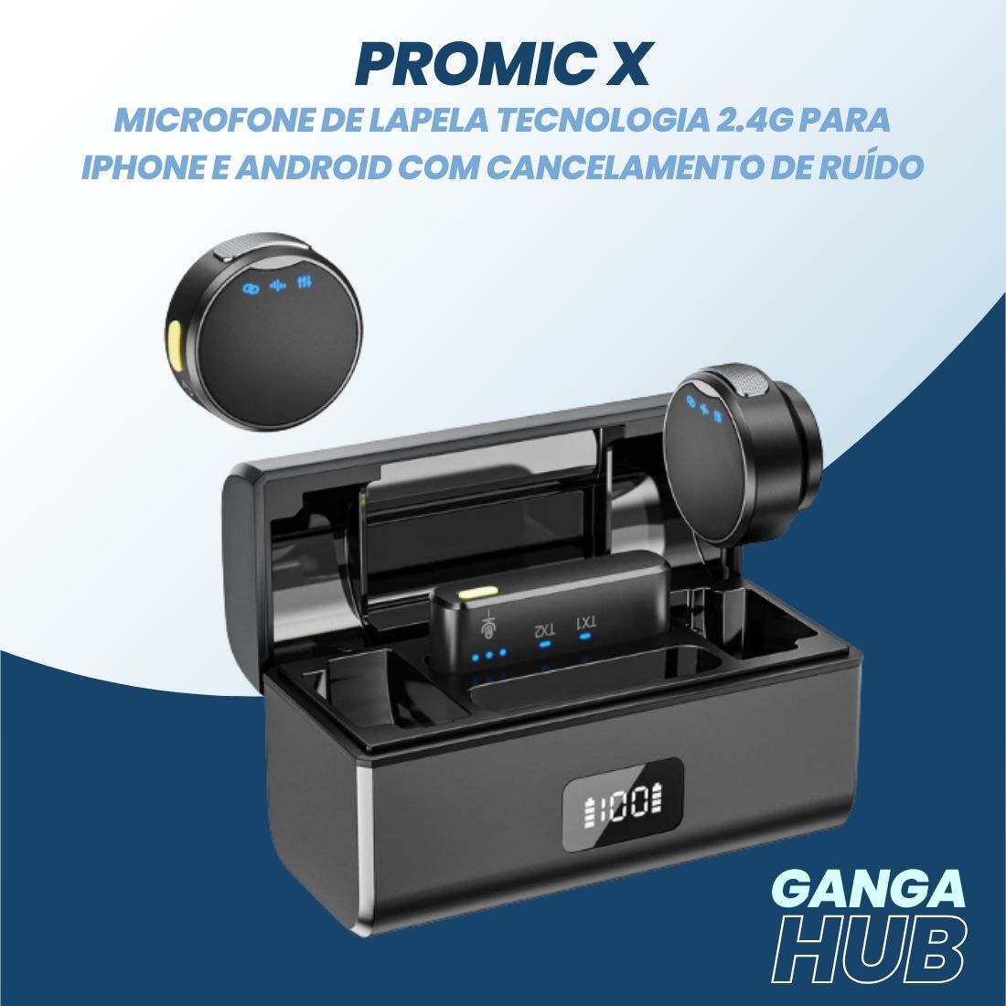 ProMic X - Microfone de Lapela Tecnologia 2.4G para iPhone e Android com Cancelamento de Ruído