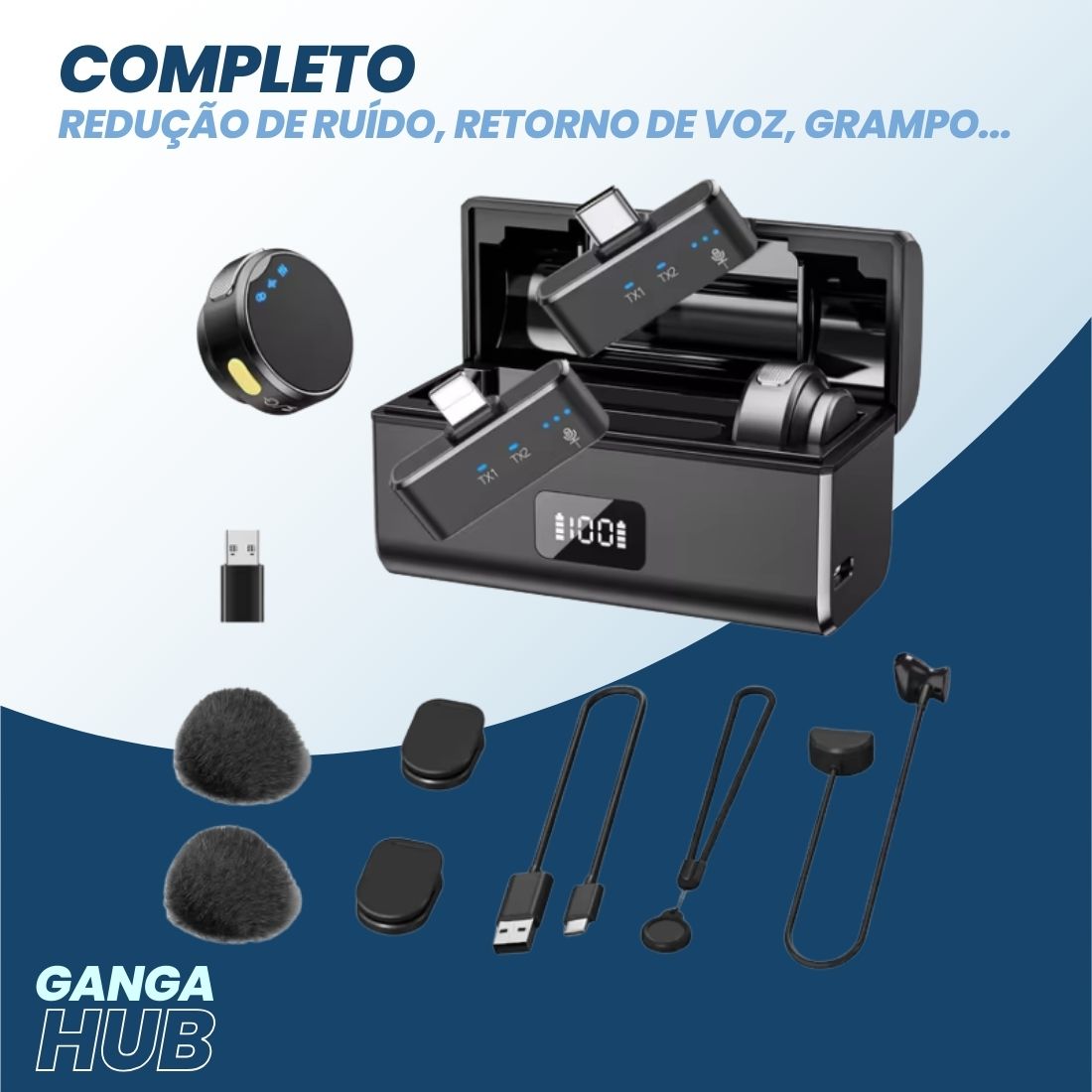 ProMic X - Microfone de Lapela Tecnologia 2.4G para iPhone e Android com Cancelamento de Ruído