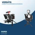 ProPrompt Mini - Teleprompter portátil para smartphones e DSLRs, inclui controle remoto Bluetooth e acessórios completos para uma gravação de vídeo profissional. Disponível na Gangahub.