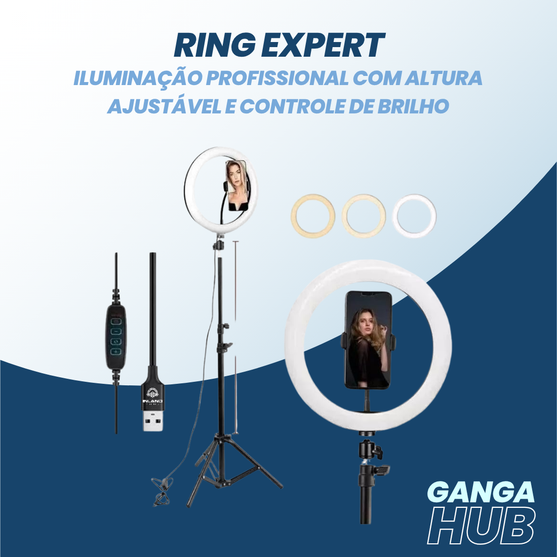 Ring Expert - Ring Light com Tripé Ajustável e Controle de Brilho