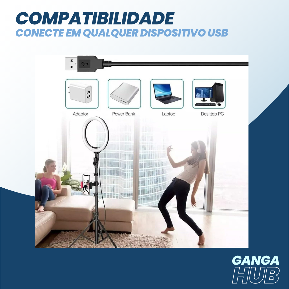 Ring Expert - Ring Light com Tripé Ajustável e Controle de Brilho