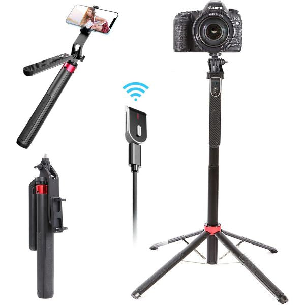 Imagem do RoiStar Pro 360, um tripé portátil inovador com design de quatro pernas, apresentando rotação de 360 graus e controle remoto recarregável, ideal para capturar fotos e vídeos de alta qualidade. Compatível com smartphones e câmeras de ação, perfeito para vlogs, transmissões ao vivo e fotografia panorâmica. Disponível na Gangahub.