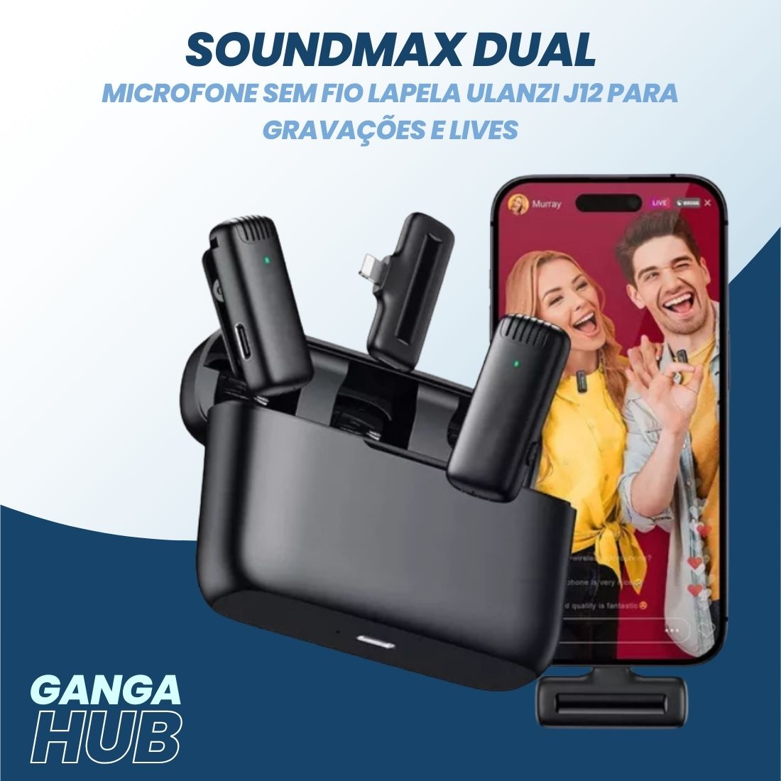 SoundMax Dual - Microfone Sem Fio Lapela Ulanzi J12 para Gravações e Lives