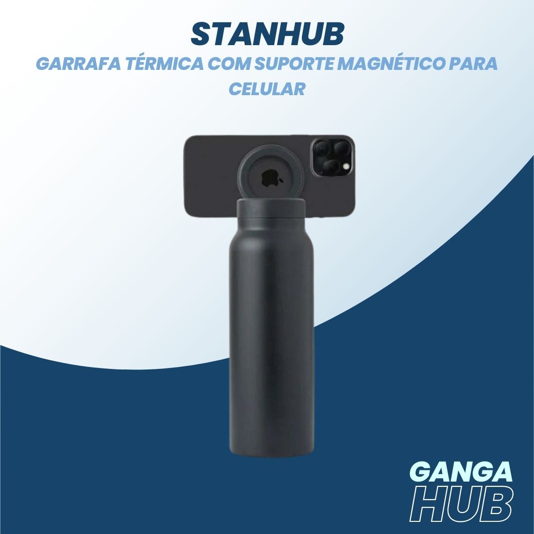 StanHub - Garrafa Térmica com Suporte Magnético para Celular