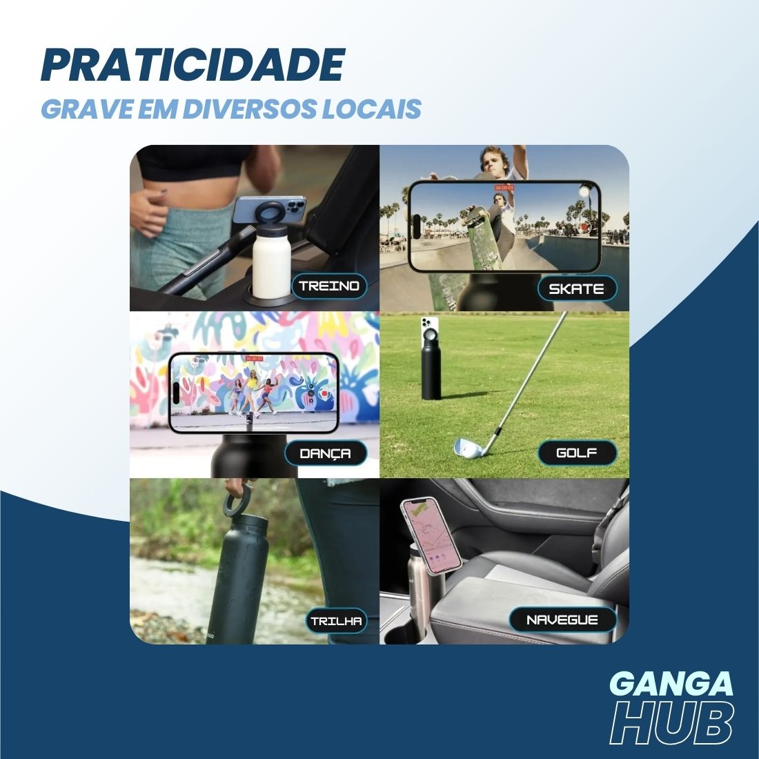 StanHub - Garrafa Térmica com Suporte Magnético para Celular