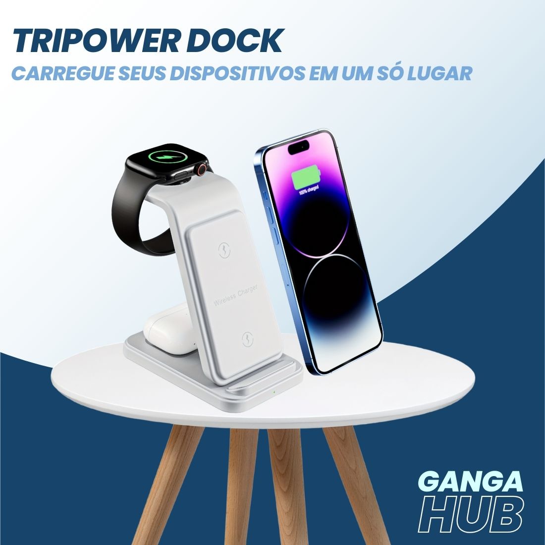 TriPower Dock - Carregue iPhone, AirPods e Apple Watch ao mesmo tempo