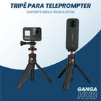 O Tripé para Teleprompter da Ganga Hub é ajustável de 15cm a 27cm, oferecendo suporte estável para suas gravações. Ideal para mesas, é compacto e versátil, sendo perfeito para profissionais que buscam um equipamento confiável para vídeos, webinars e vlogs. Garanta apresentações impecáveis e eleve a qualidade de suas transmissões com o suporte da Ganga Hub.