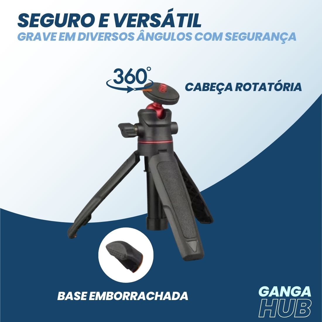 O Tripé para Teleprompter da Ganga Hub é ajustável de 15cm a 27cm, oferecendo suporte estável para suas gravações. Ideal para mesas, é compacto e versátil, sendo perfeito para profissionais que buscam um equipamento confiável para vídeos, webinars e vlogs. Garanta apresentações impecáveis e eleve a qualidade de suas transmissões com o suporte da Ganga Hub.