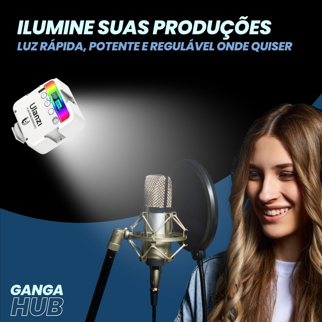 Ulanzi VL49 Full Color RGB LED - Painel de Luz Portátil e Compacto com Ajuste de HUE, Brilho e Temperatura de Cor para Fotografia e Videografia Profissional