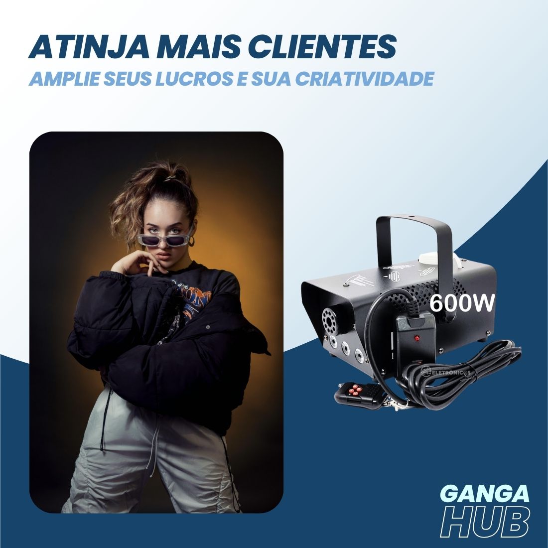 Máquina de fumaça VaporBlast RGB com 600W, LEDs coloridos, jato de 12s e controle remoto. Ideal para festas, shows e eventos com efeitos especiais.