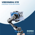 Estabilizador de smartphone VibeGimbal STB com luz RGB removível, tripé, e suporte para filmagens com 3 eixos, ideal para vídeos criativos e vlogs.