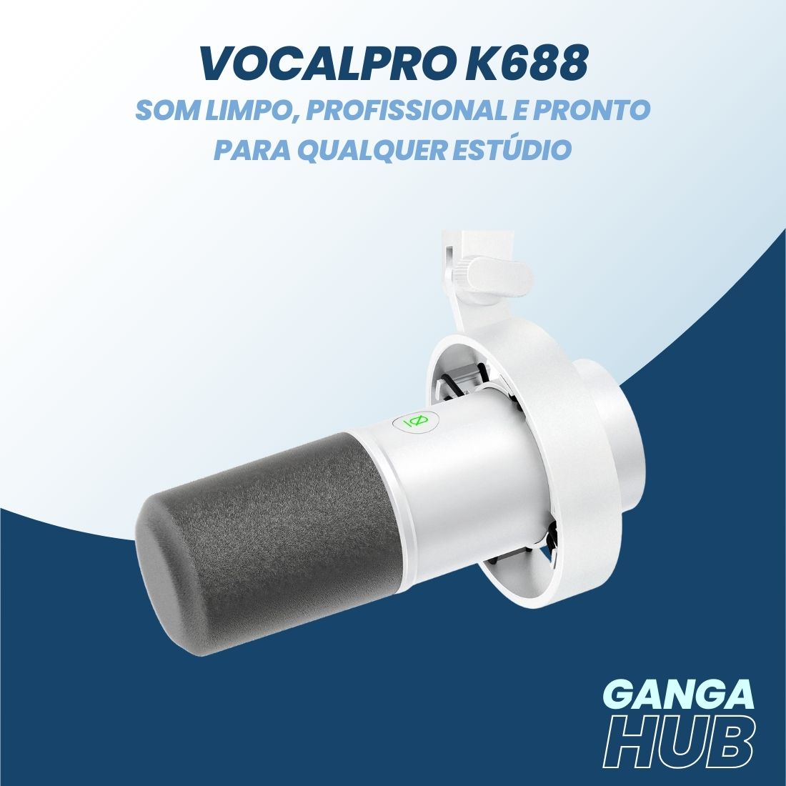 VocalPro K688W - Microfone USB/XLR Som limpo, profissional e pronto para qualquer estúdio