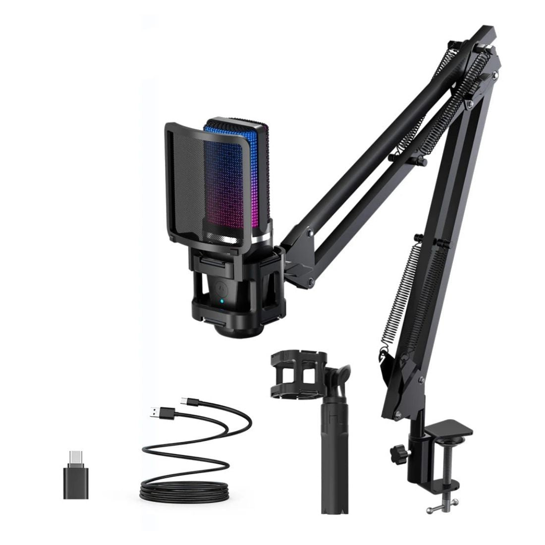 VoiceHub RGB - Microfone USB Condensador Avançado com Iluminação RGB Dinâmica e Braço Articulado, Ideal para Streaming, Jogos, e Podcasting. Experimente Áudio de Alta Qualidade e Visual Moderno com o VoiceHub RGB Disponível na Gangahub, Seu Hub de Soluções para Criação de Conteúdo Profissional