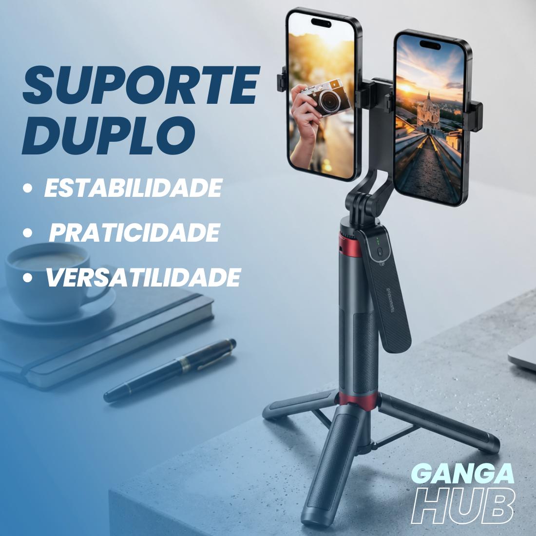 Bastão Selfie Tripé Suporte Duplo Creator Duo 180 para 2 Celulares Bluetooth com Controle Remoto e Bateria Recarregavel