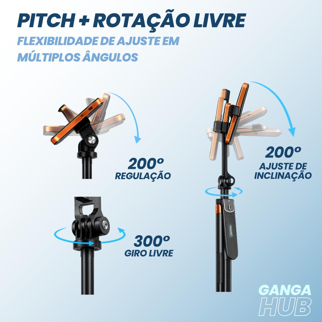 Bastão Selfie Tripé Suporte Duplo Creator Duo 180 para 2 Celulares Bluetooth com Controle Remoto e Bateria Recarregavel