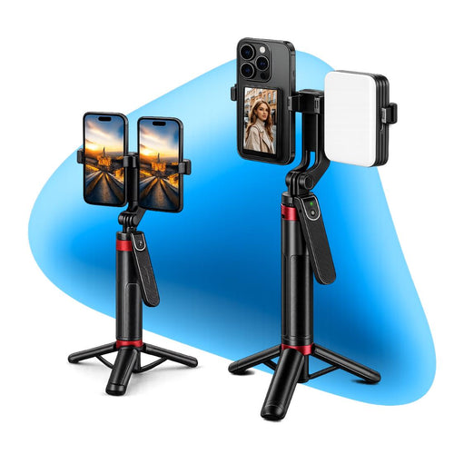 Bastão Selfie Tripé Suporte Duplo Creator Duo 180 para 2 Celulares Bluetooth com Controle Remoto e Bateria Recarregavel